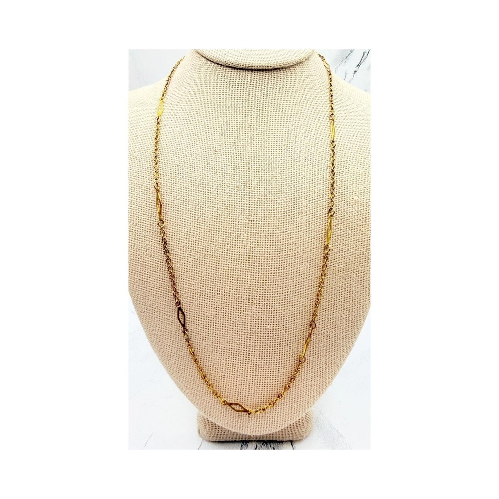 Gold Tone Open Marquise Station Chain Necklace 16 Inch Delicate Minimalist